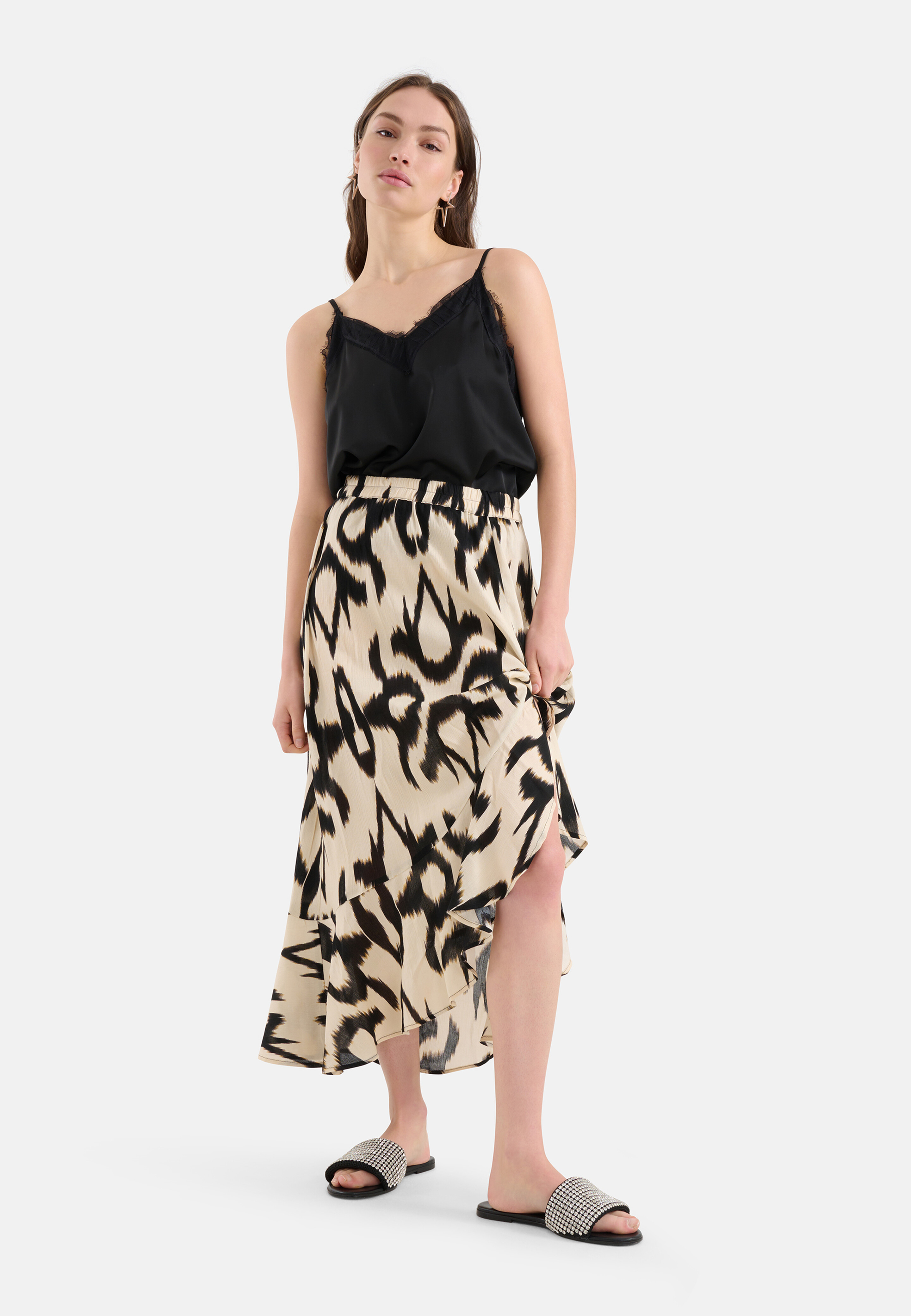 Crinkle Midi Rok Zwart/Gebroken Wit SHOEBY WOMEN