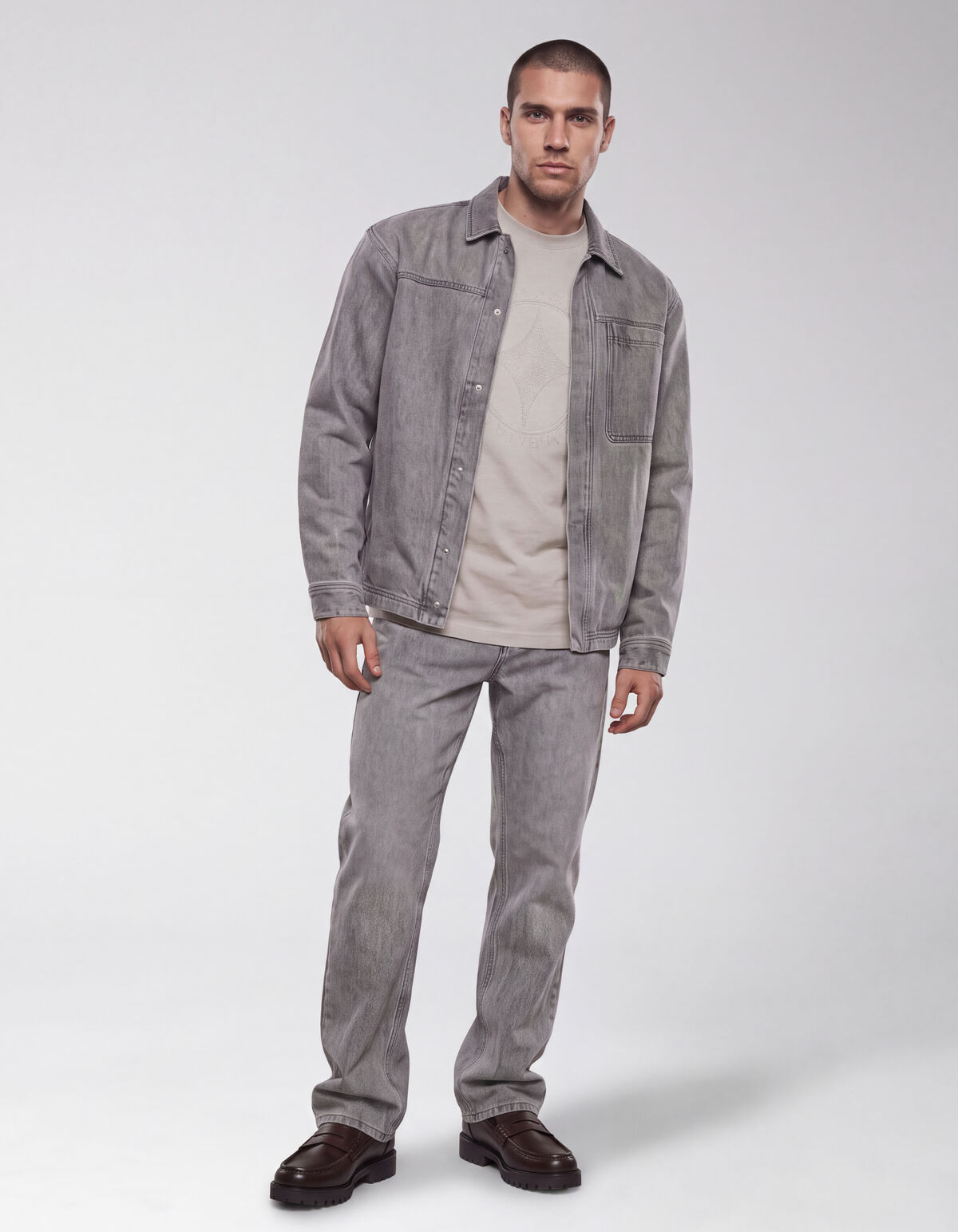 Relaxed Washed Denim Overshirt Grijs SHOEBY MEN