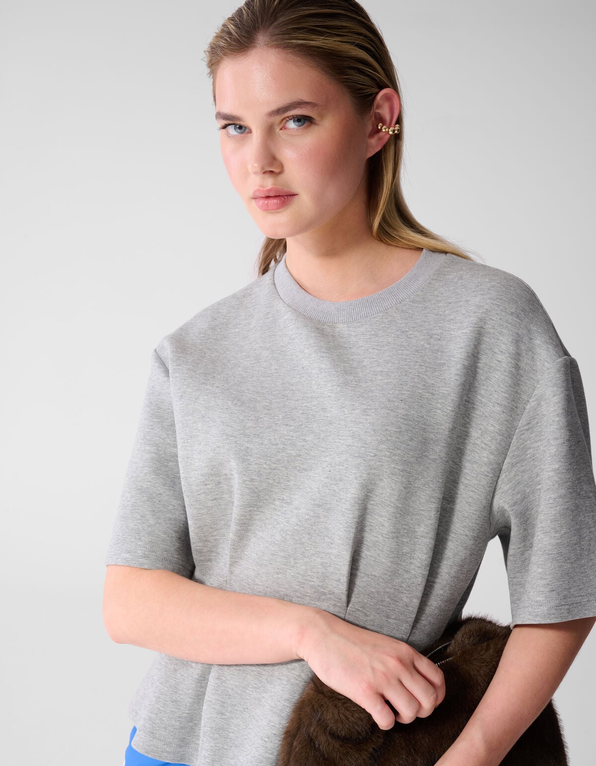 Peplum Scuba T-shirt Lichtgrijs SHOEBY WOMEN