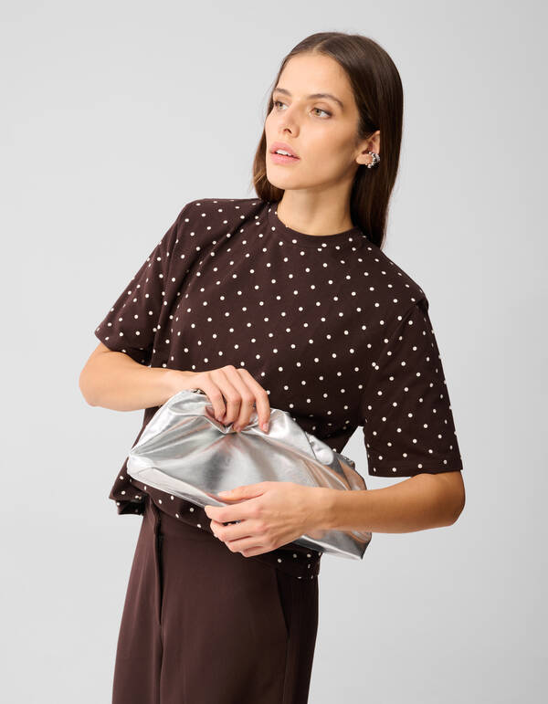 Polkadot Shoulder T-shirt Donkerbruin SHOEBY WOMEN