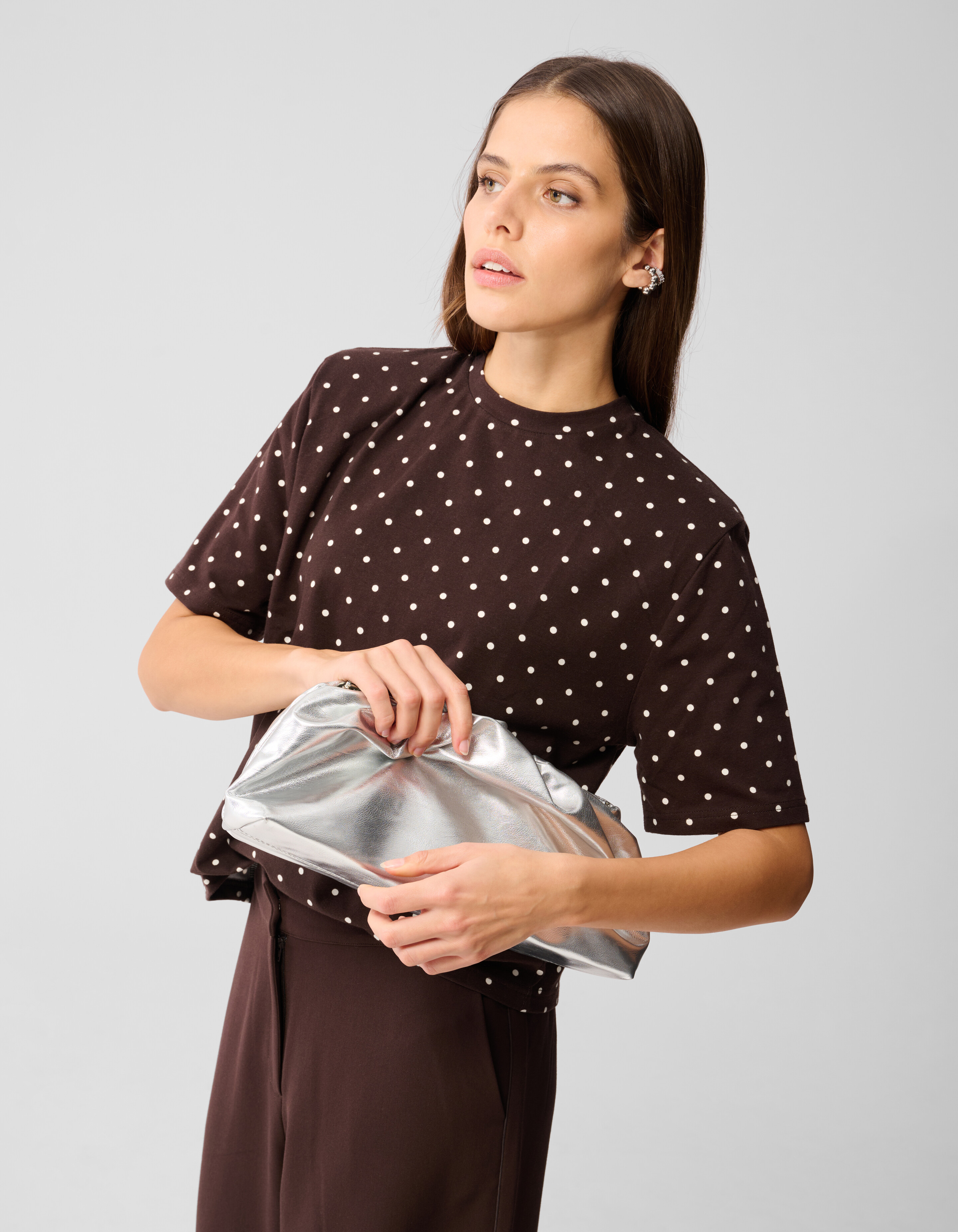 Polkadot Shoulder T-shirt Donkerbruin SHOEBY WOMEN