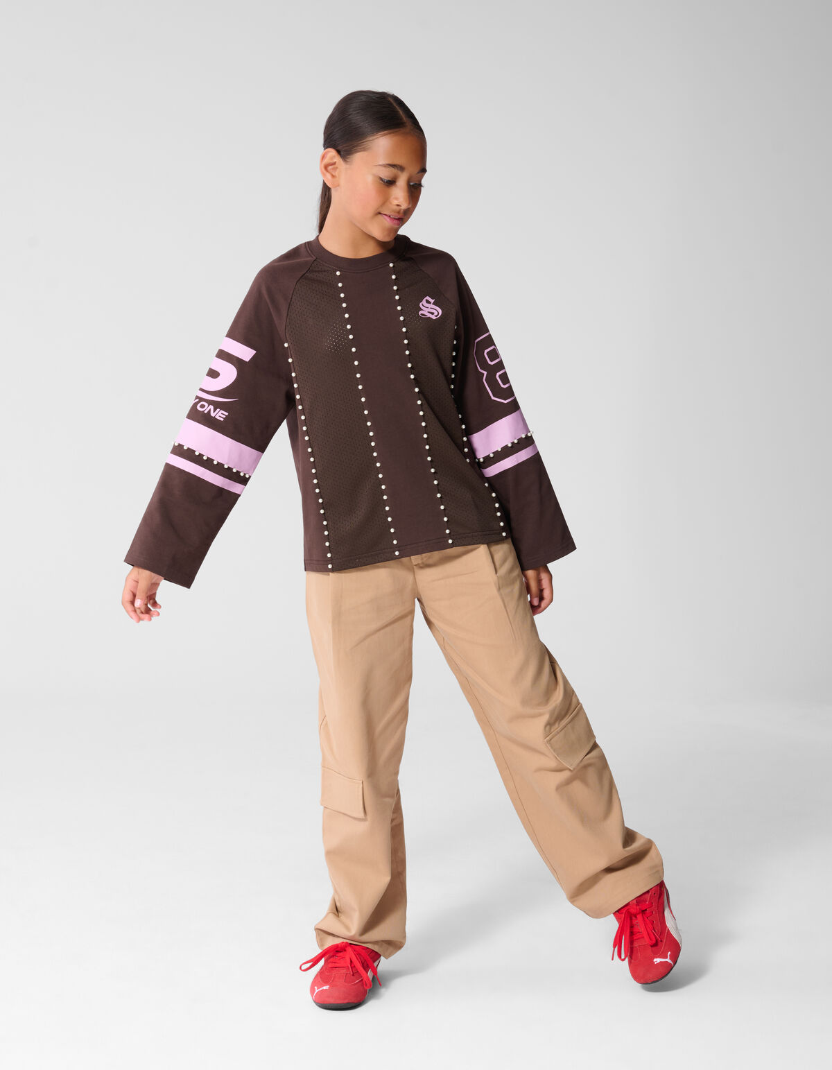 Parel Mesh Longsleeve Donkerbruin SHOEBY GIRLS