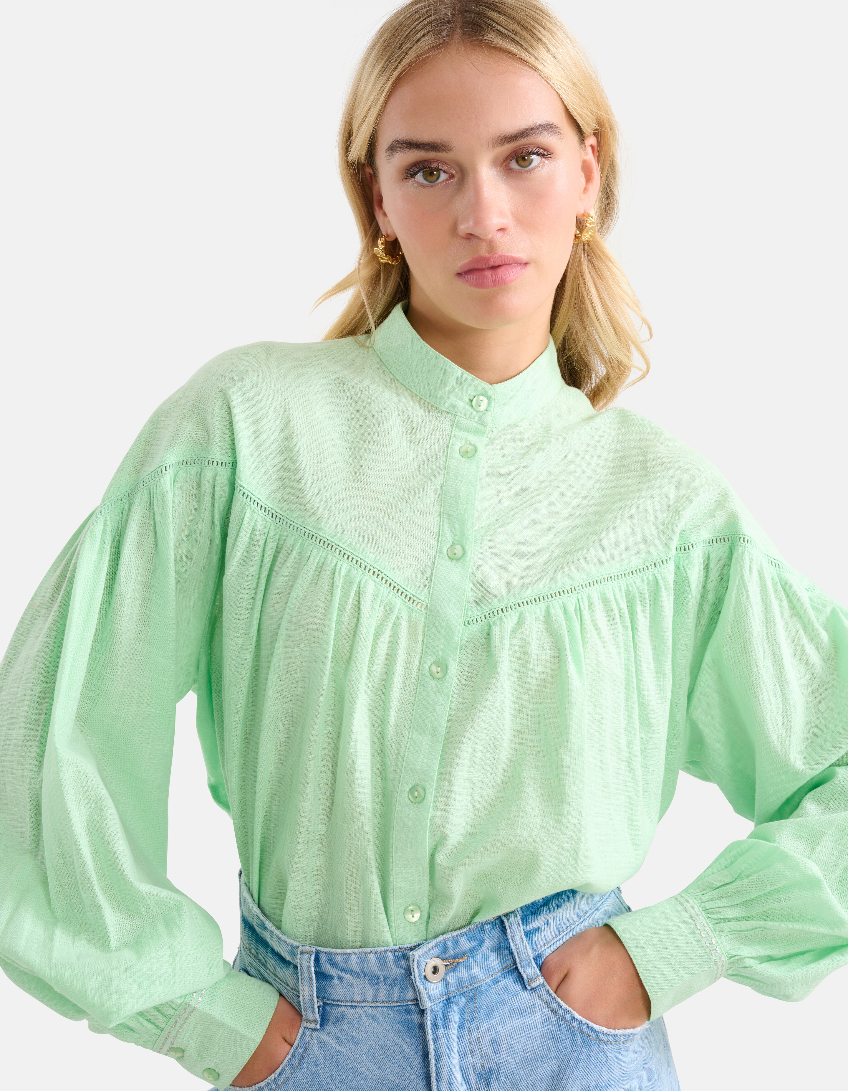 Embroidery Blouse Groen SHOEBY WOMEN