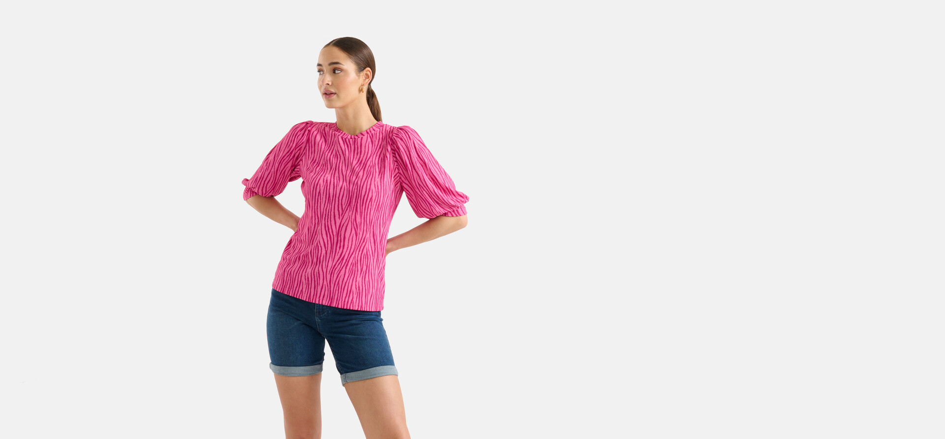 Zebra Print Rib Top Roze SHOEBY WOMEN