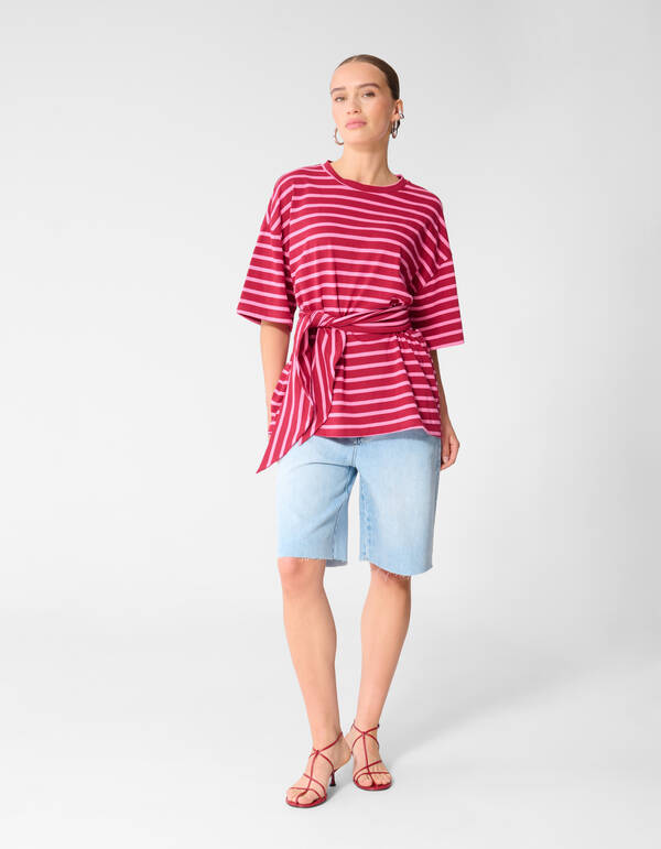 Scarf Striped T-shirt Roze/Rood SHOEBY WOMEN