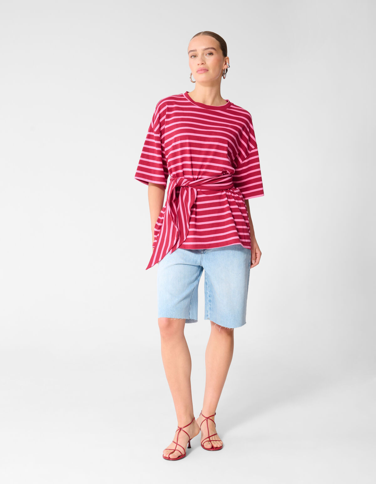 Scarf Striped T-shirt Roze/Rood SHOEBY WOMEN