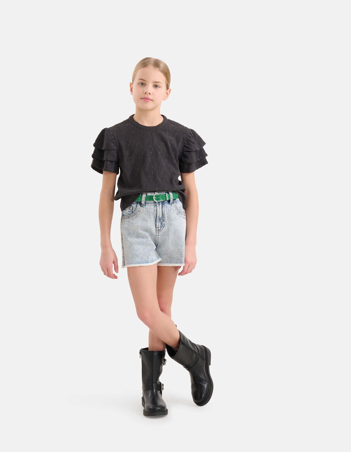 Ajour Ruffle Top Zwart SHOEBY GIRLS