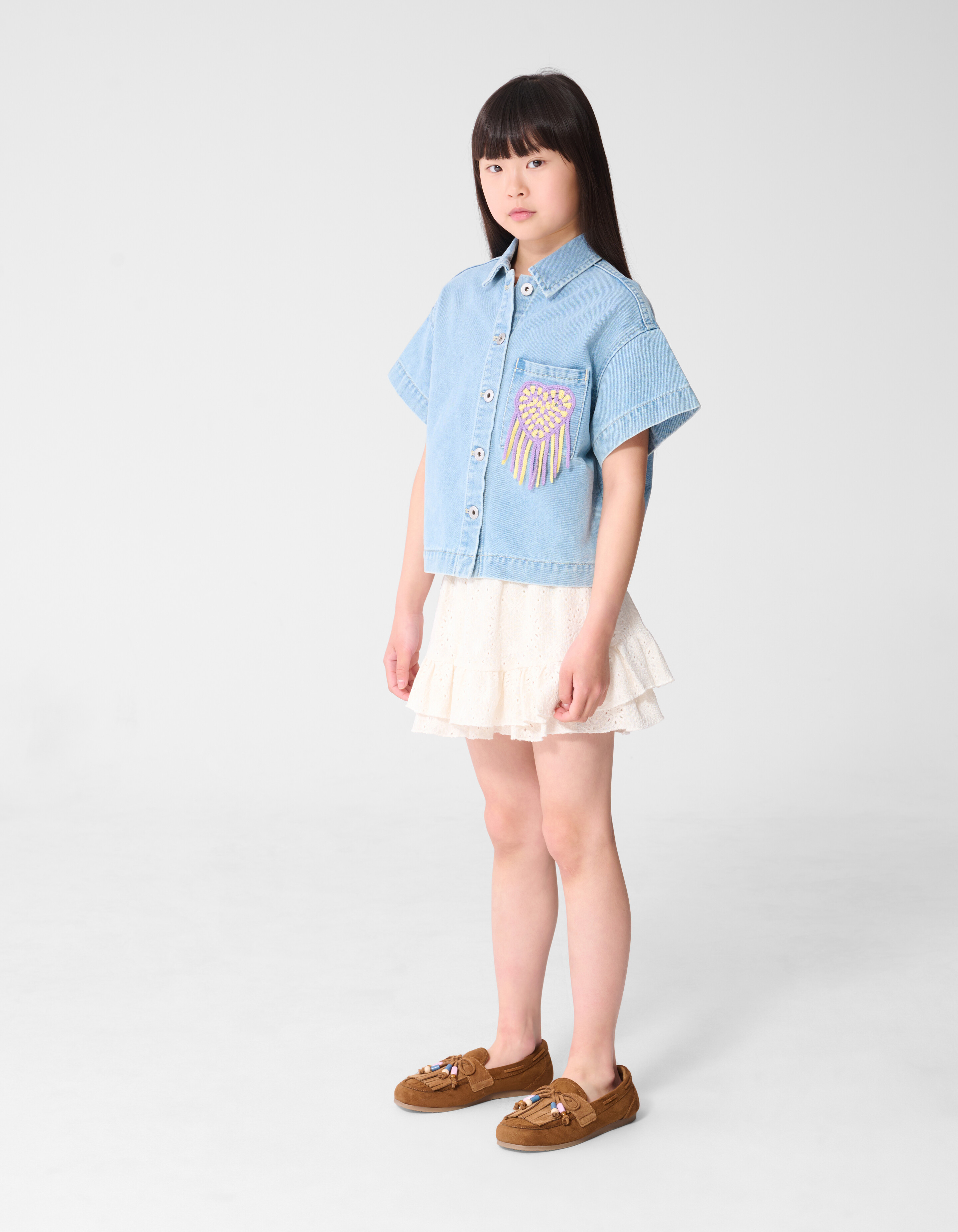 Crochet Denim Blouse Lichtblauw SHOEBY GIRLS