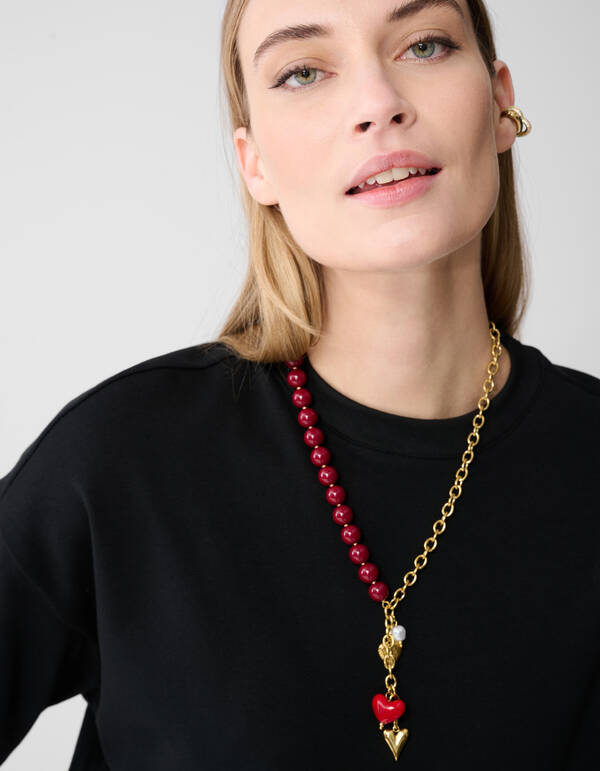 Beaded Charm Ketting Donkerrood SHOEBY ACCESSOIRES