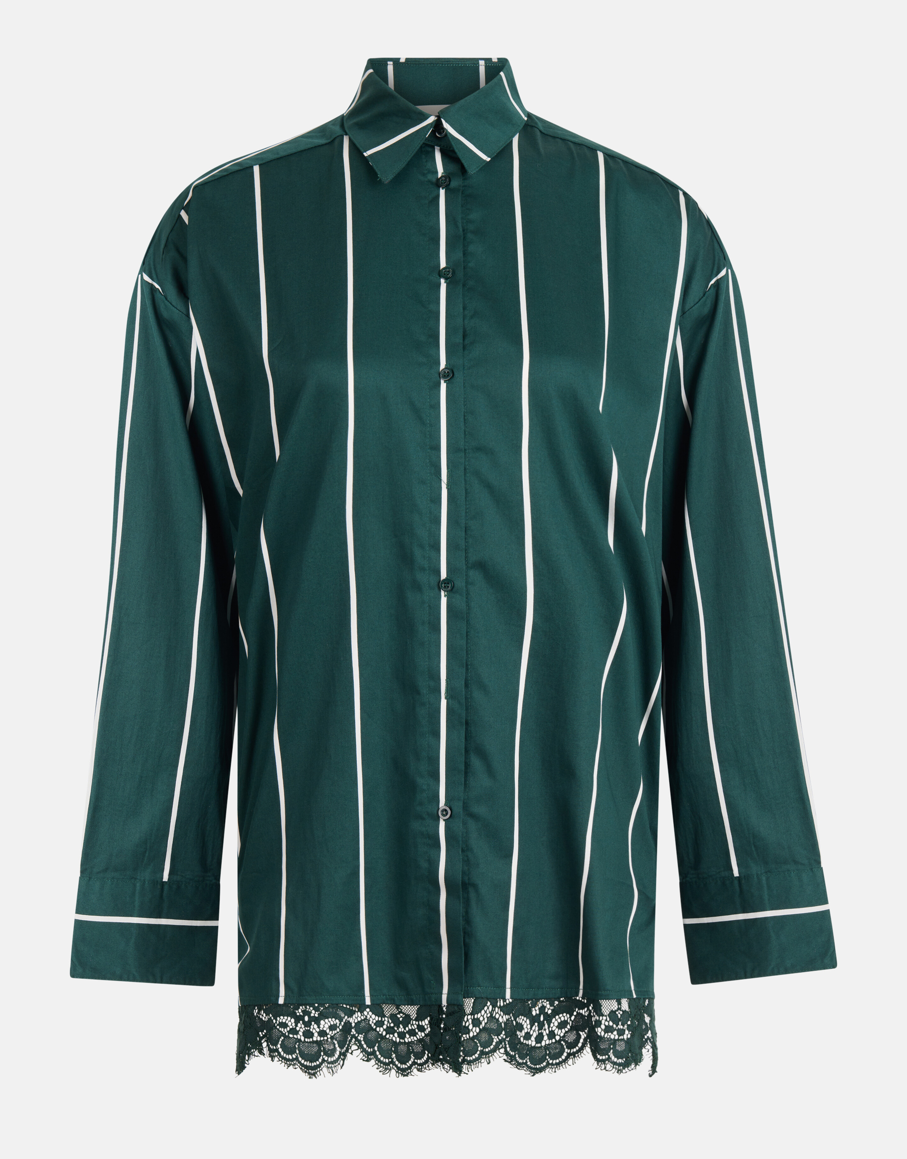 Kanten Pinstripe Blouse Donkergroen SHOEBY WOMEN