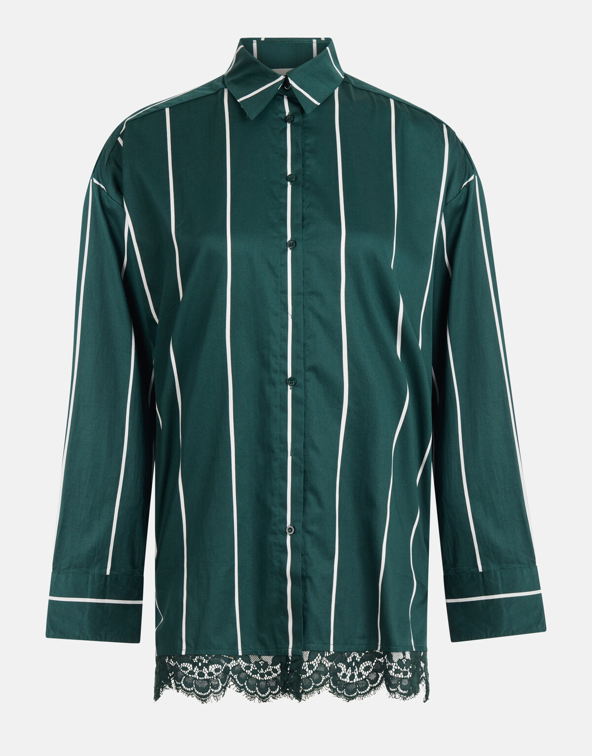Kanten Pinstripe Blouse Donkergroen SHOEBY WOMEN