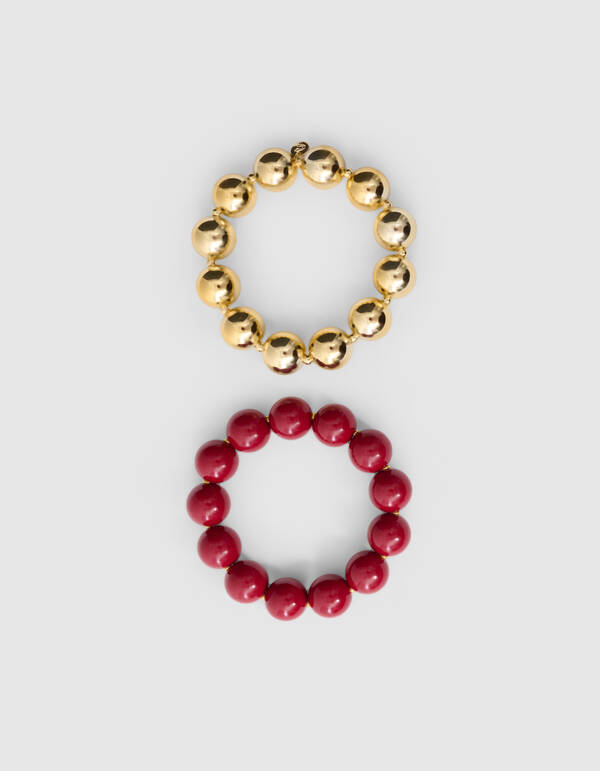 Beaded Armband Set Donkerrood SHOEBY ACCESSOIRES