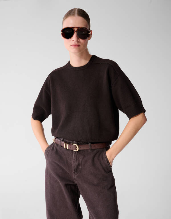 Shortsleeve Gebreide Trui Donkerbruin By Mieke SHOEBY WOMEN