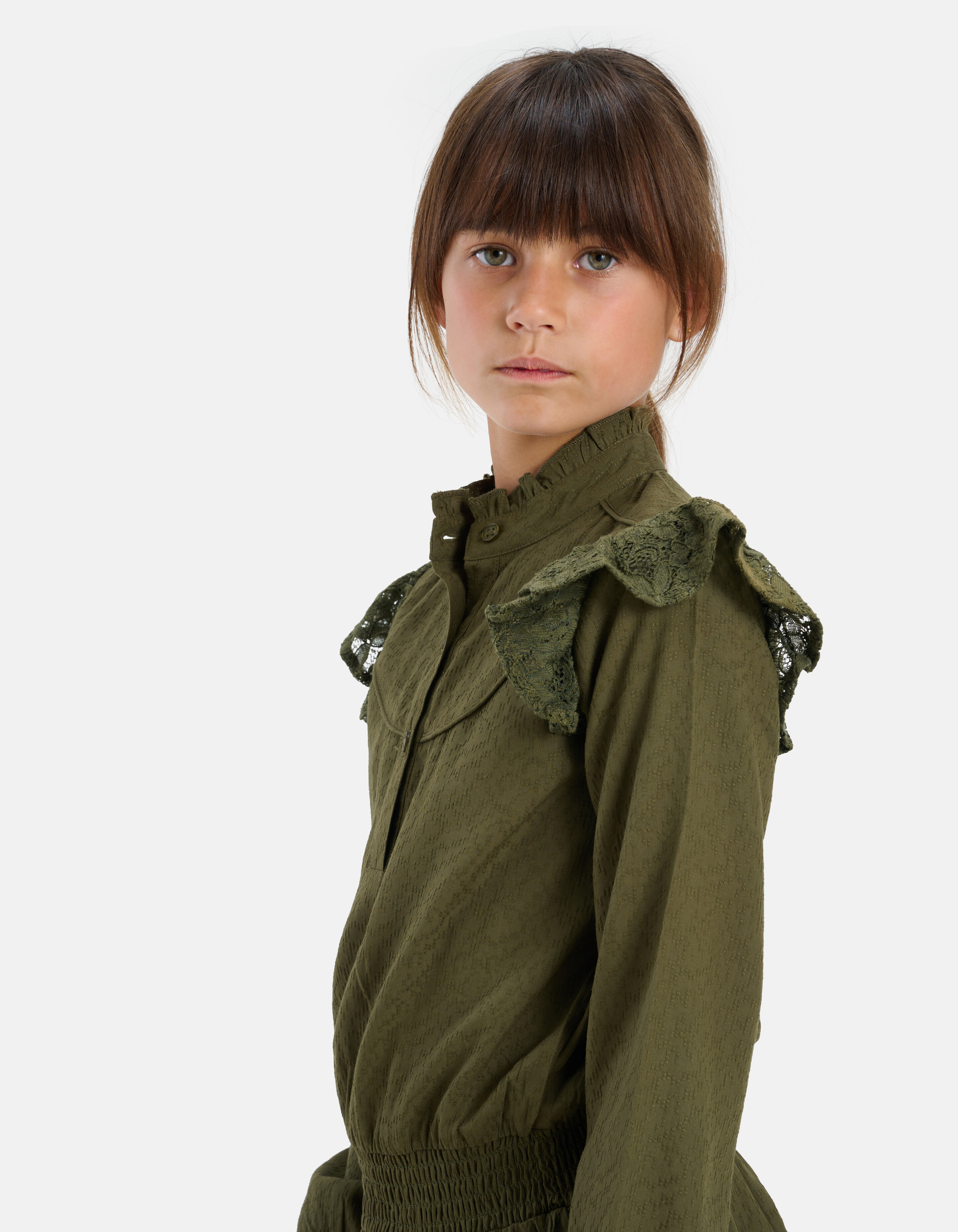 Kanten Ruffle Jurk Donkergroen SHOEBY GIRLS
