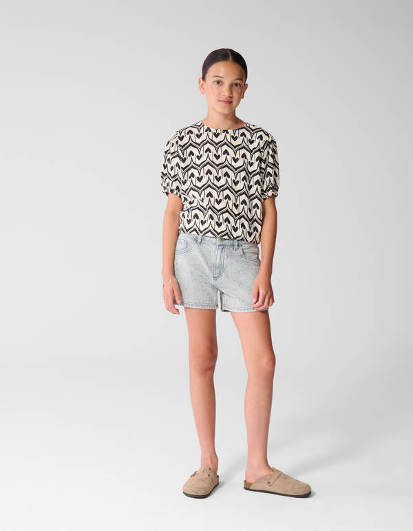 Heart Print Top Gebroken Wit/Zwart SHOEBY GIRLS
