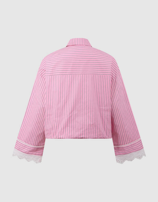 Oversized Kanten Pinstripe Blouse Roze SHOEBY WOMEN