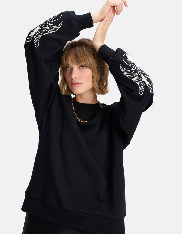 Embroidery Patch Sweater Zwart SHOEBY WOMEN