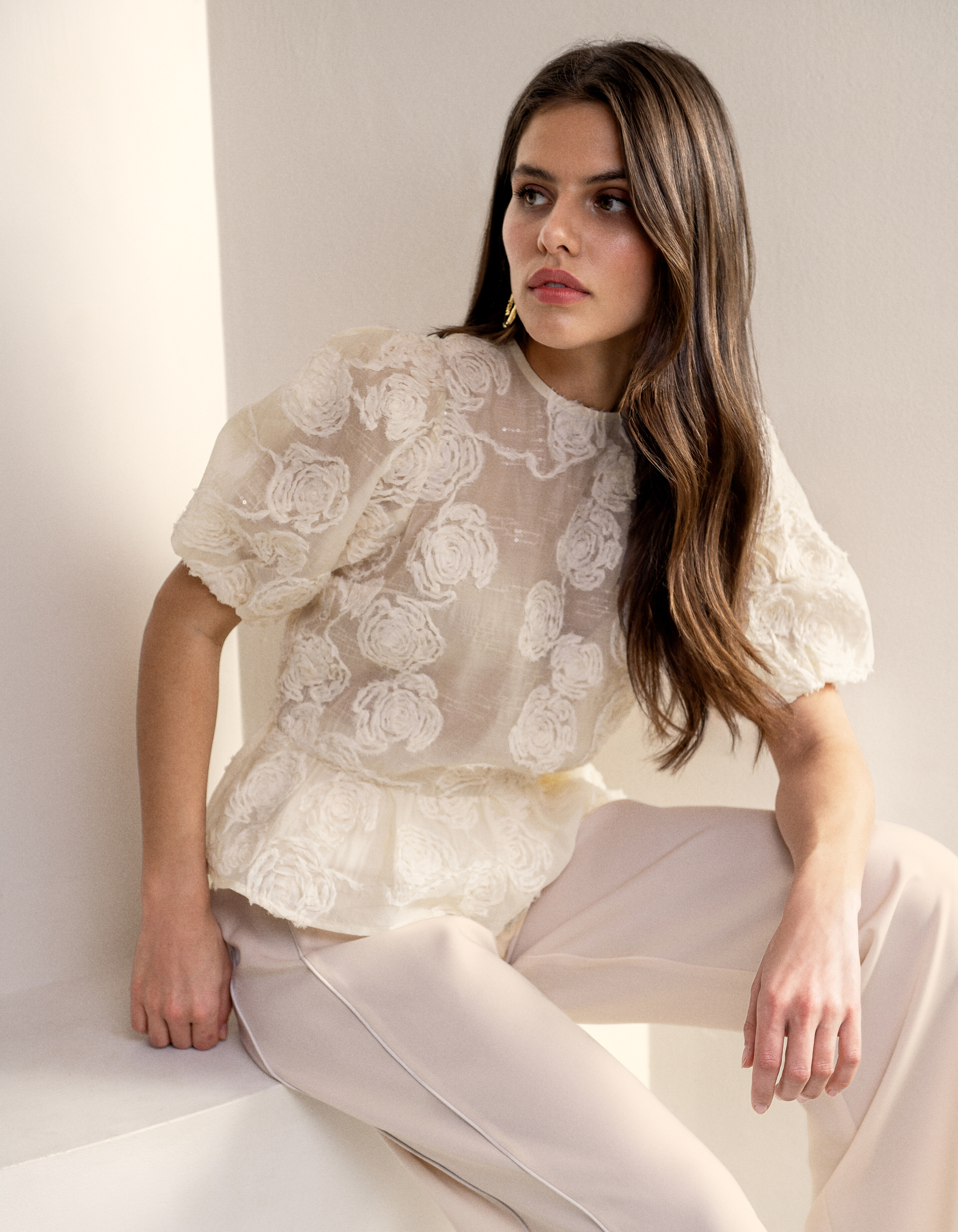 Sequin Bloemen Top Gebroken Wit SHOEBY WOMEN