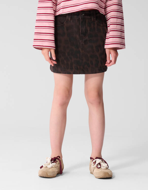 Twill Leopard Print Rok Bruin SHOEBY GIRLS