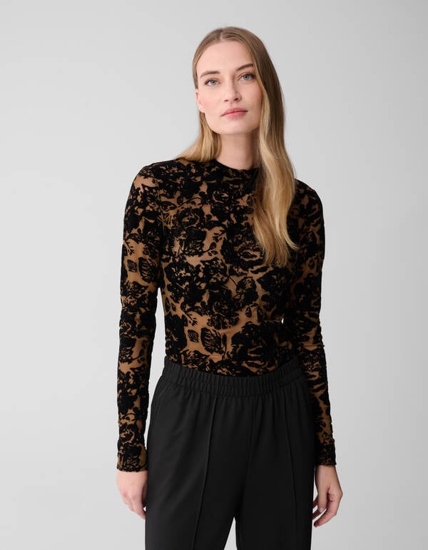 Roses Flock Mesh Top Zwart SHOEBY WOMEN