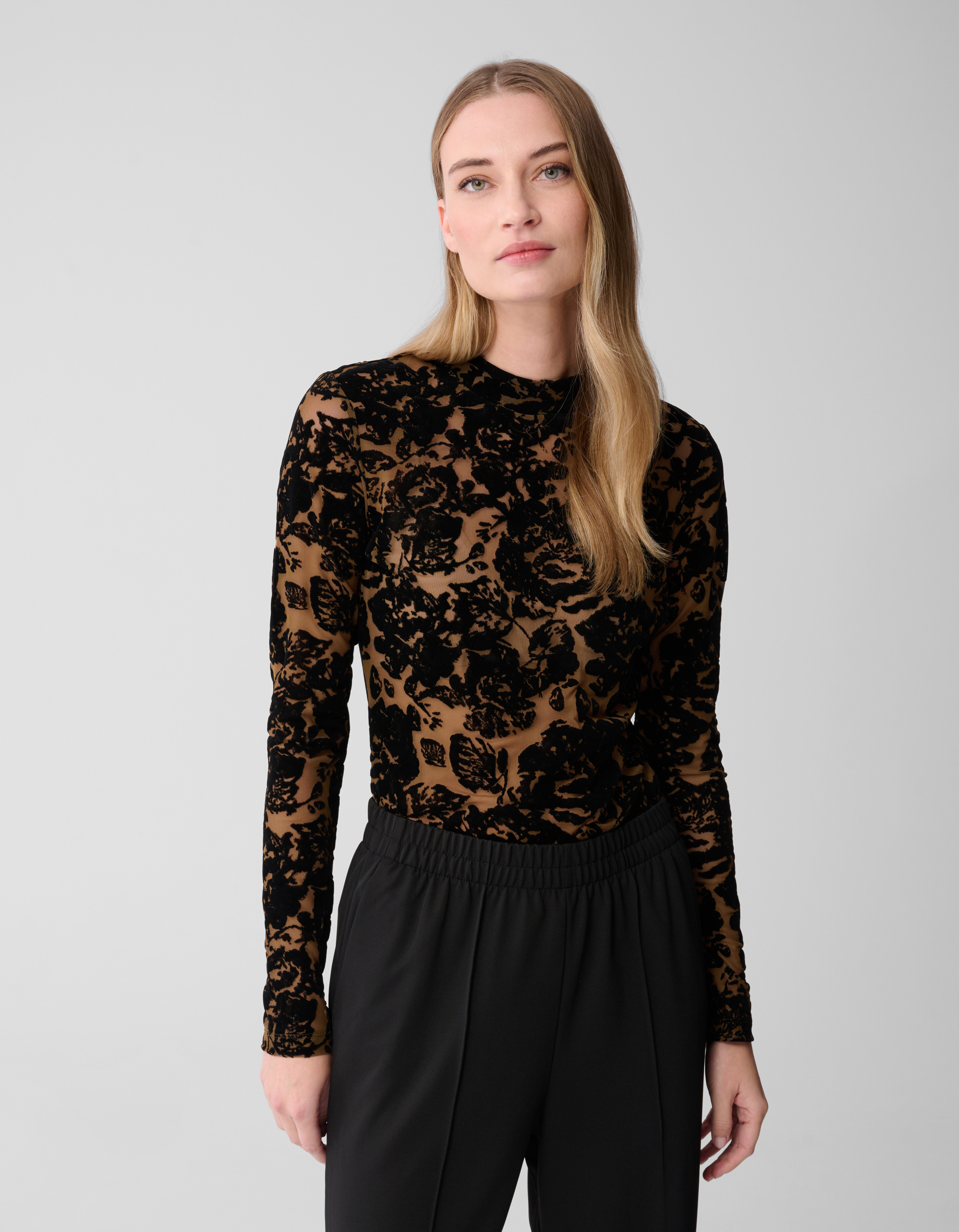 Roses Flock Mesh Top Zwart SHOEBY WOMEN
