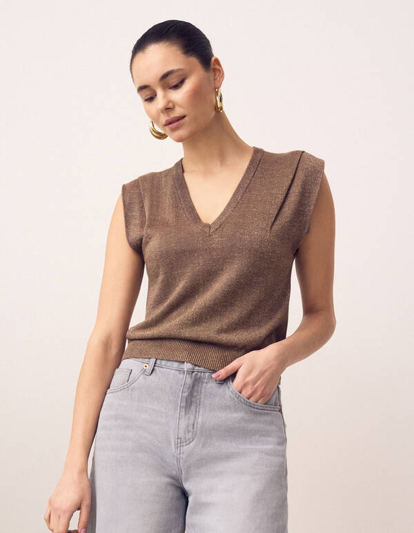 Glitter V-Neck Top Bruin SHOEBY WOMEN