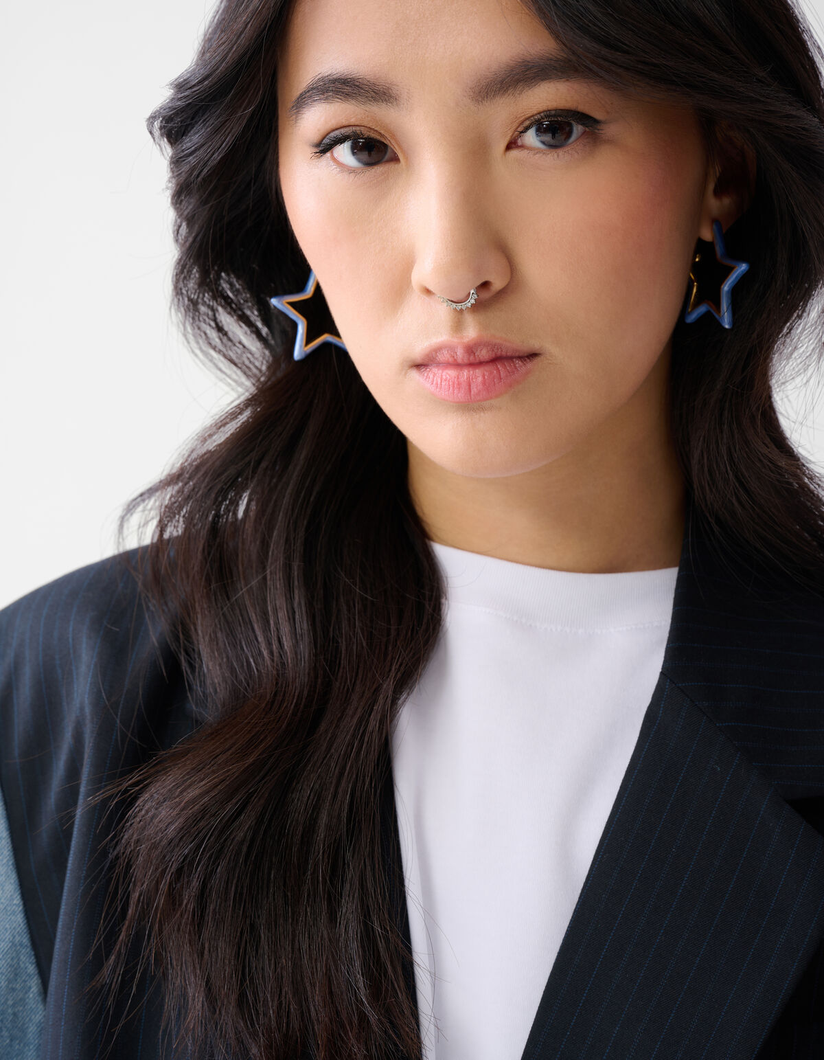 Denim Sleeve Pinstripe Blazer Donkerblauw SHOEBY WOMEN