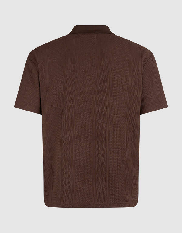 Stripe Structuur Zip Polo Donkerbruin SHOEBY MEN