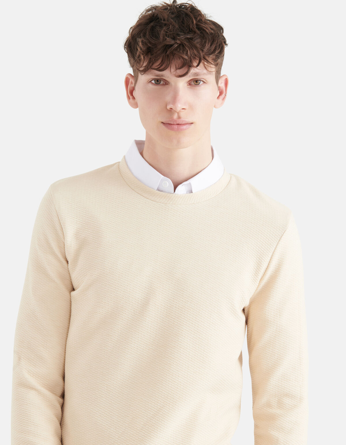 Structuur T-shirt Gebroken Wit SHOEBY MEN