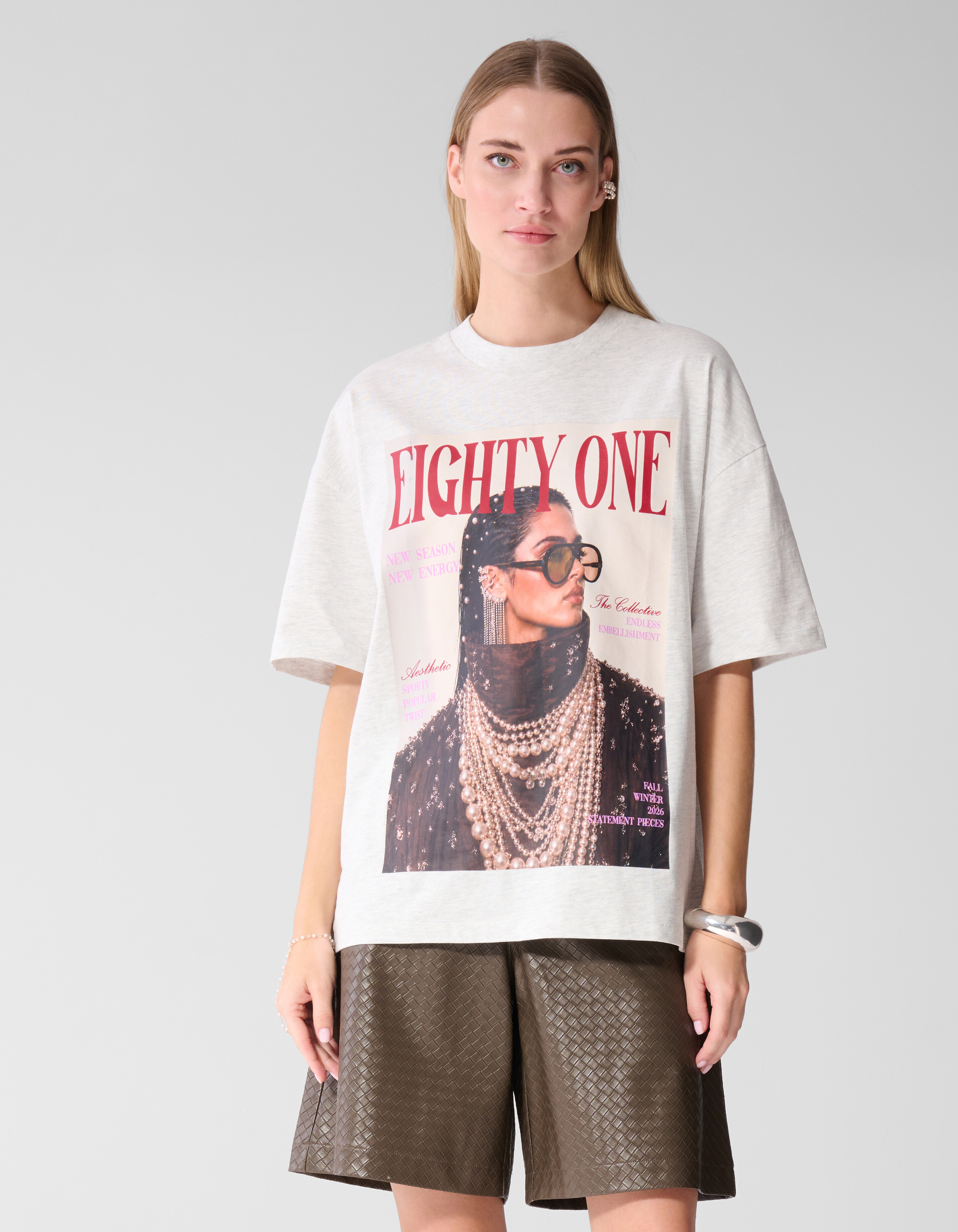 Oversized Magazine Artwork T-shirt Lichtgrijs SHOEBY WOMEN