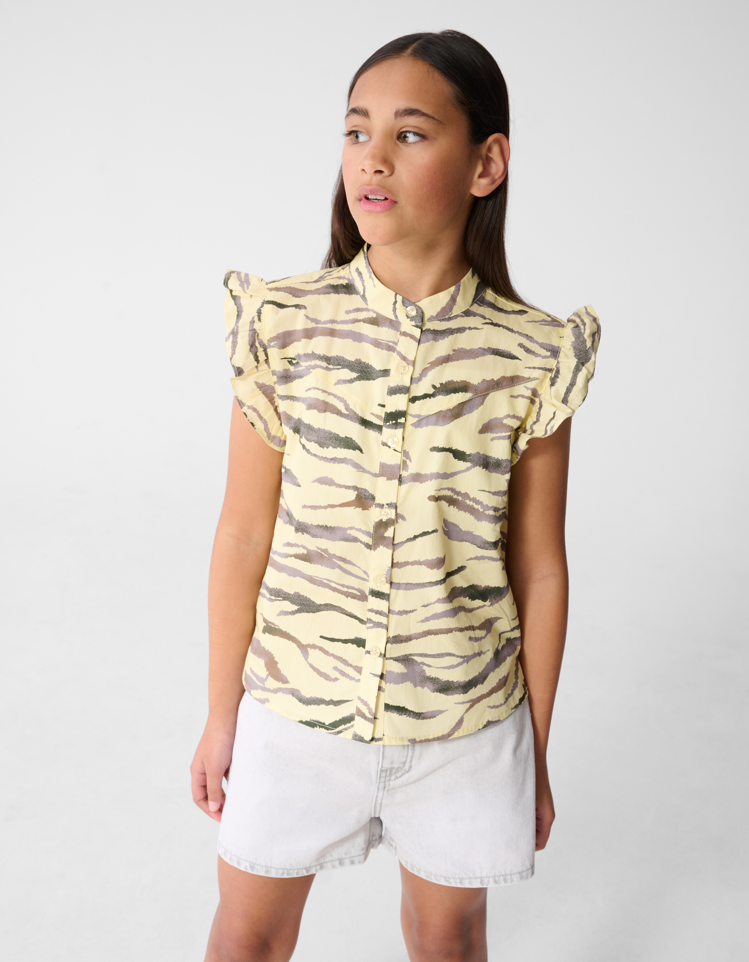 Tiger Ruffle Top Lichtgeel SHOEBY GIRLS