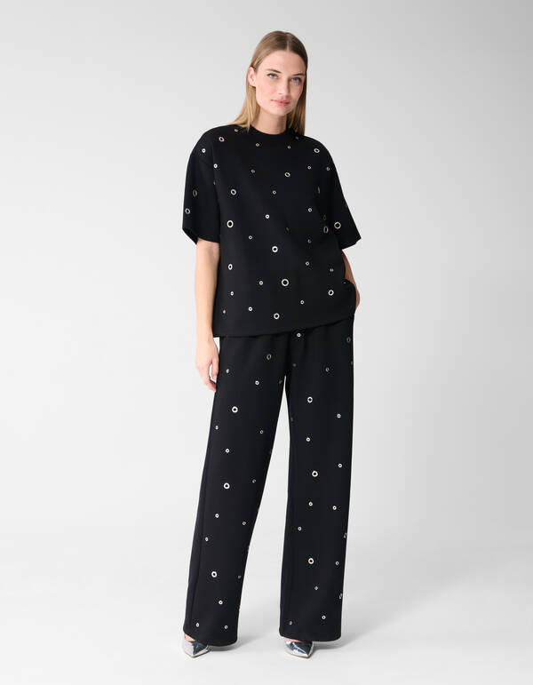 Eyelet Wide Leg Fit Broek Zwart SHOEBY WOMEN