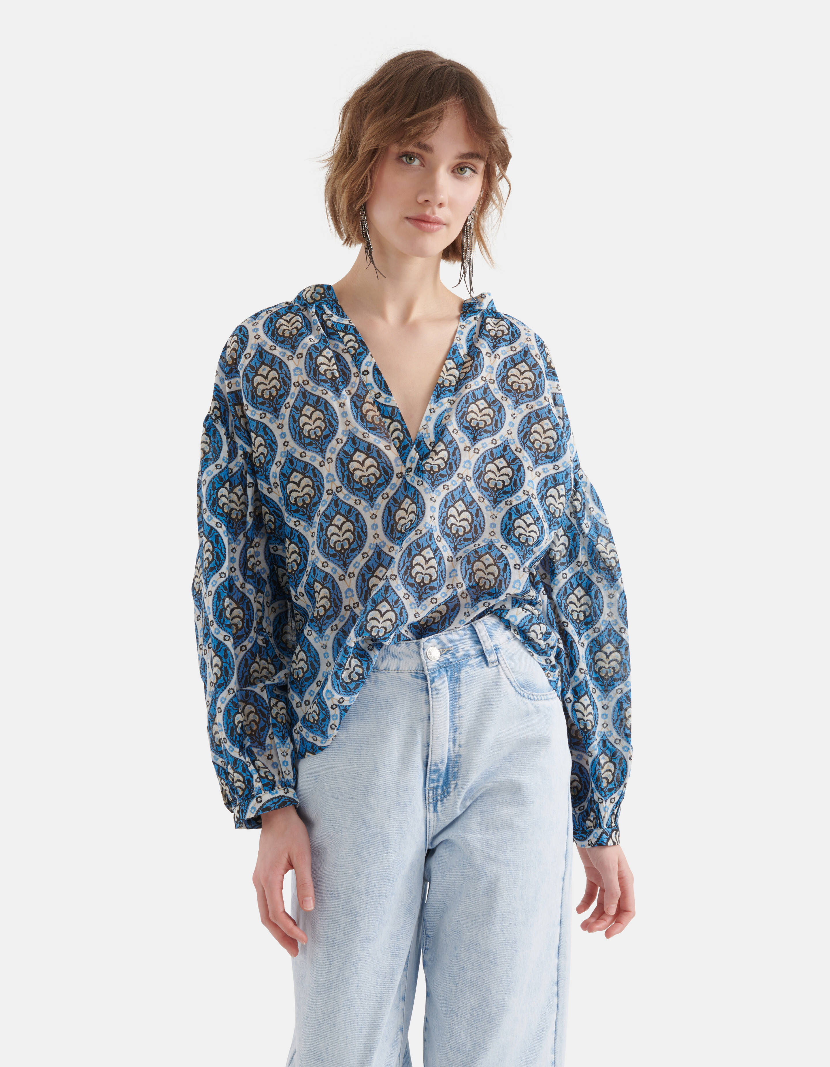Printed Voile Blouse Blauw SHOEBY WOMEN