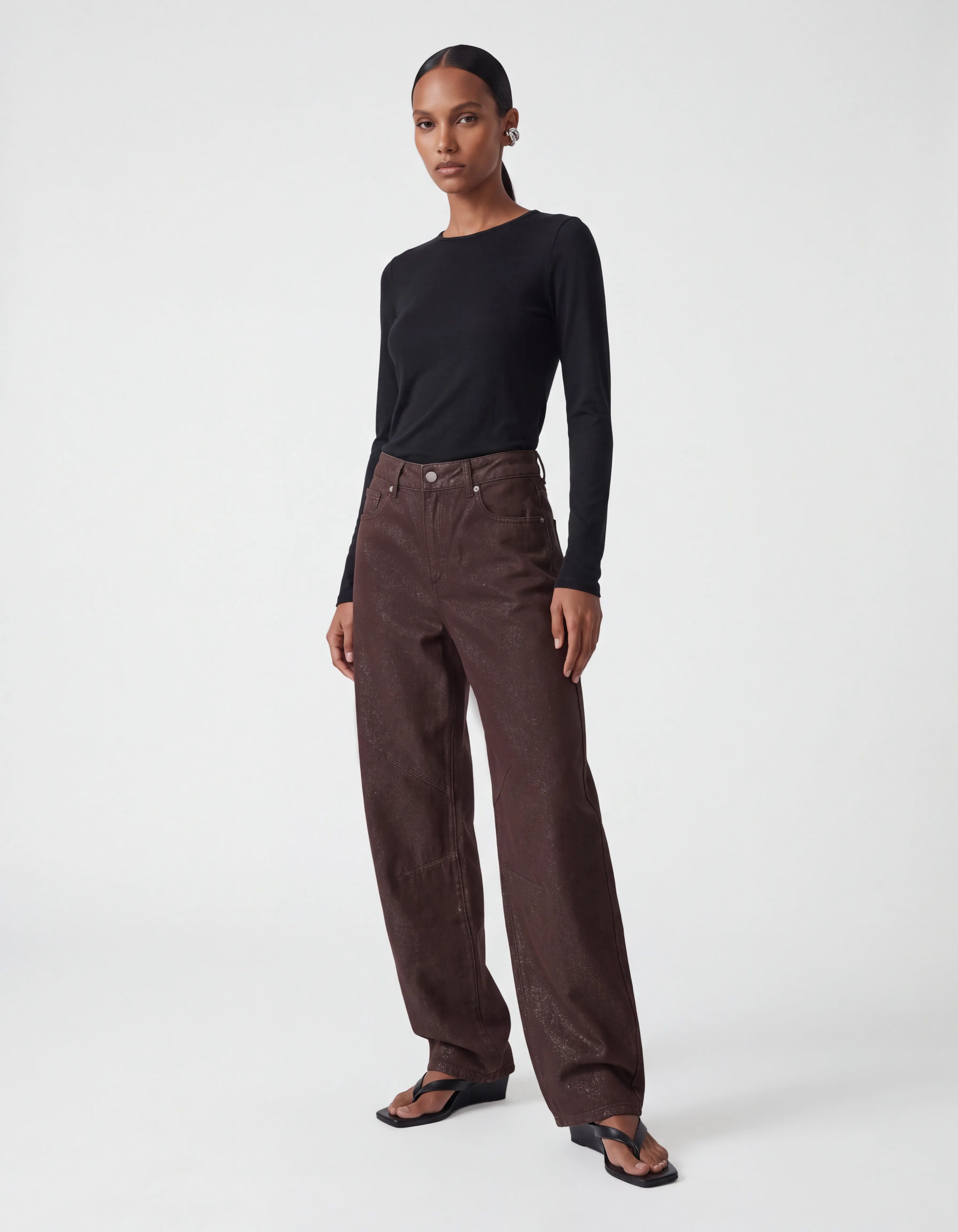 Lurex Barrel Fit Jeans Donkerbruin SHOEBY WOMEN