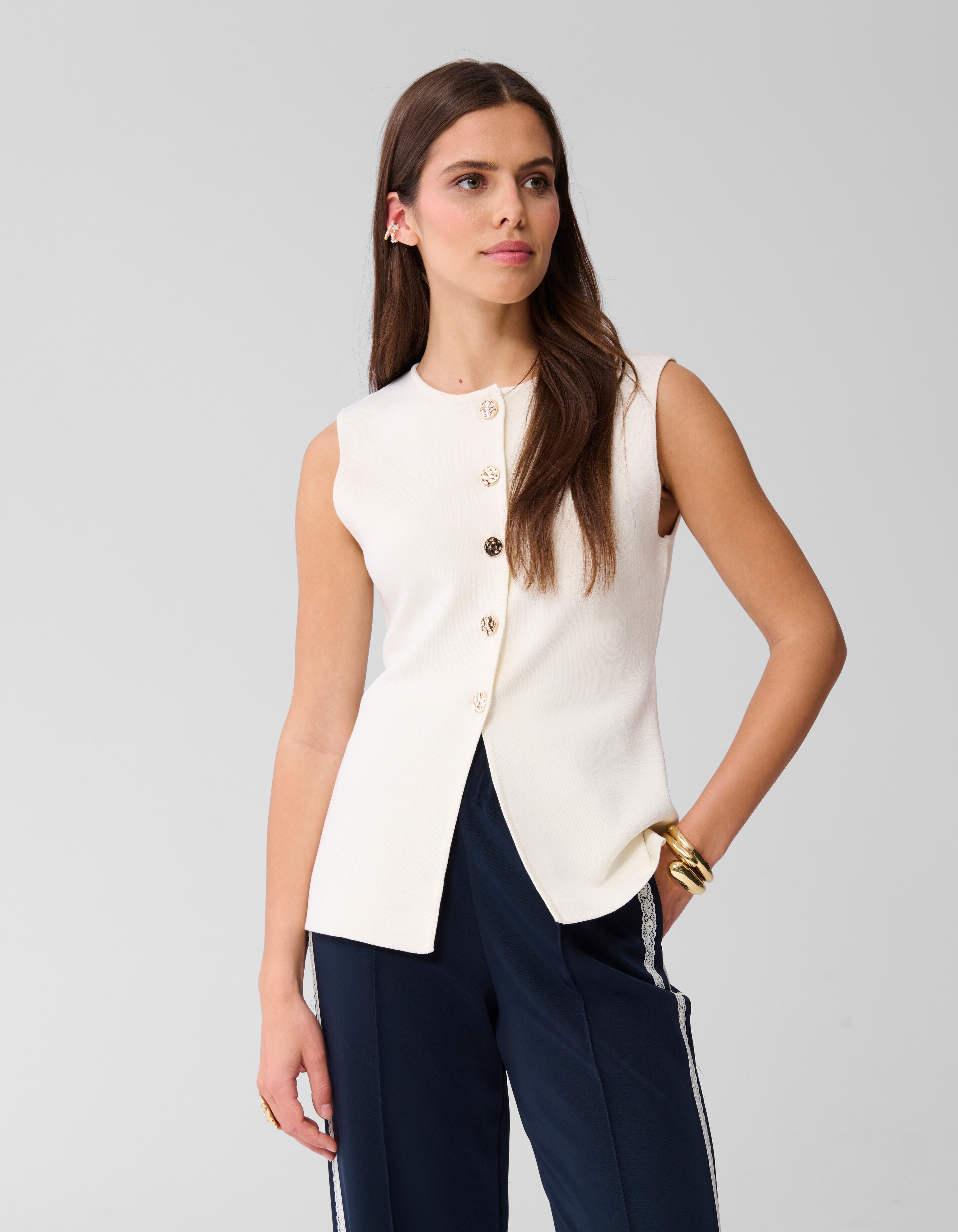 Knit Zandloper Gilet Gebroken Wit SHOEBY WOMEN