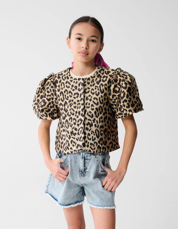 Leopard Pofmouwen Blazer Lichtbruin SHOEBY GIRLS