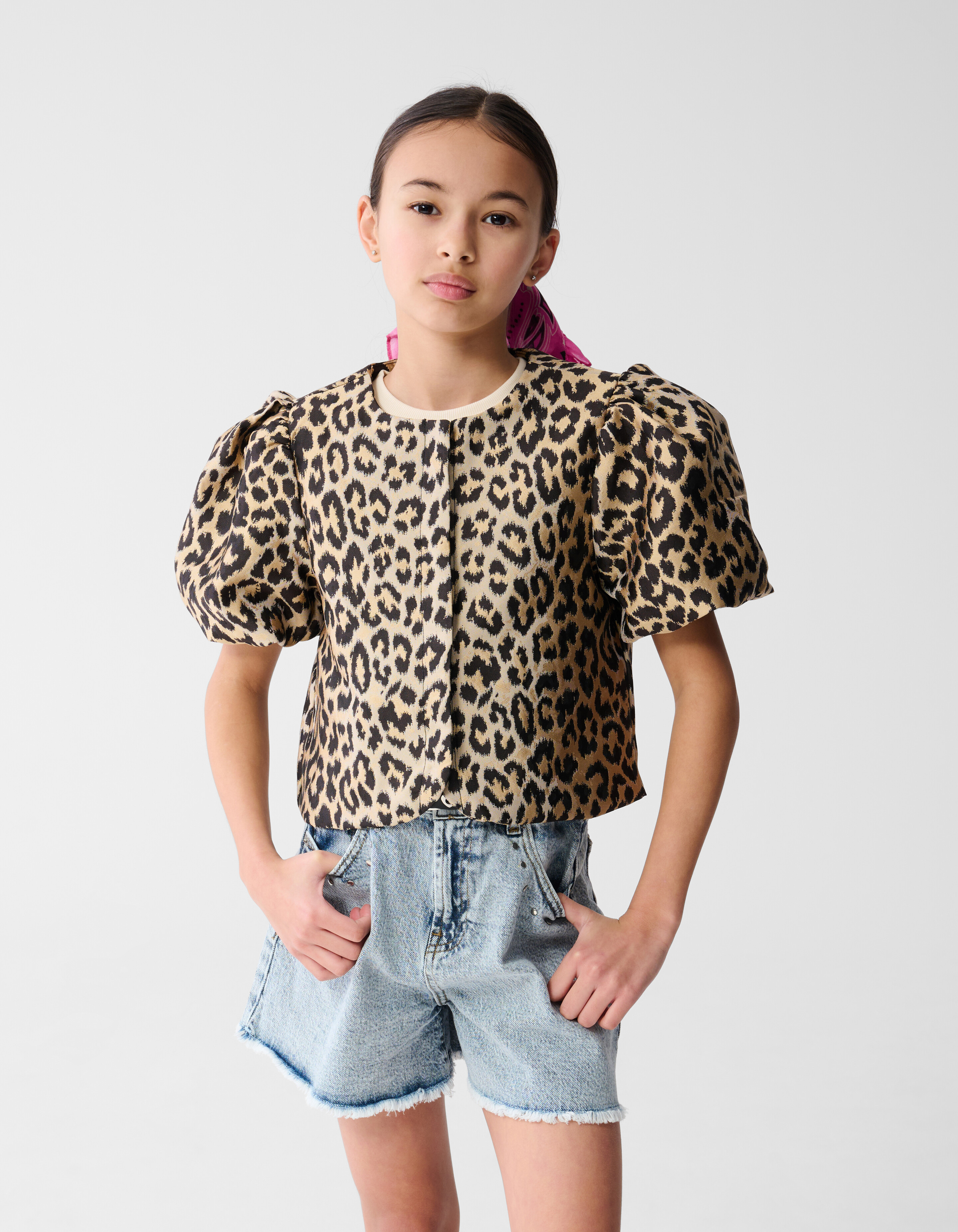 Leopard Pofmouwen Blazer Lichtbruin SHOEBY GIRLS