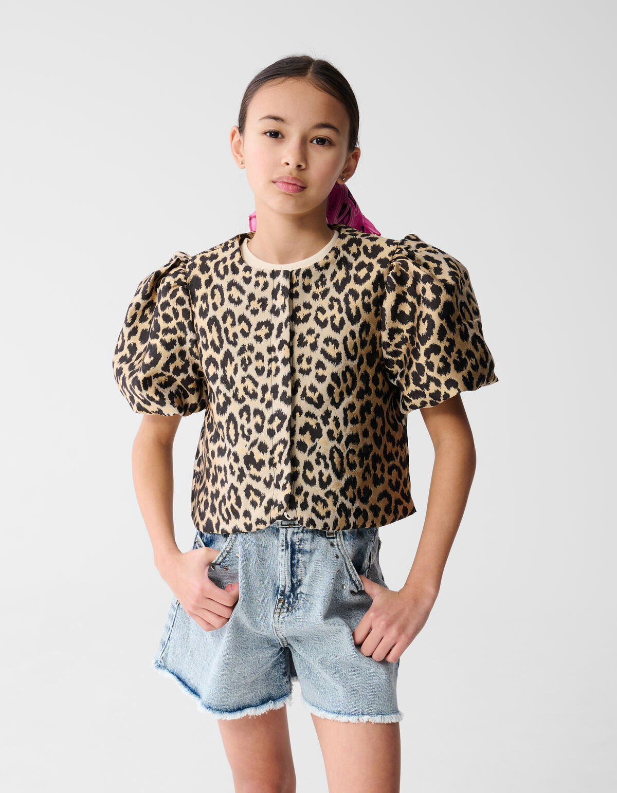 Leopard Pofmouwen Blazer Lichtbruin SHOEBY GIRLS