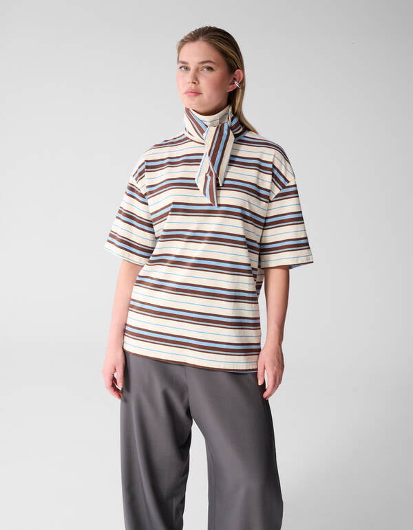 Scarf Striped T-shirt Gebroken Wit SHOEBY WOMEN