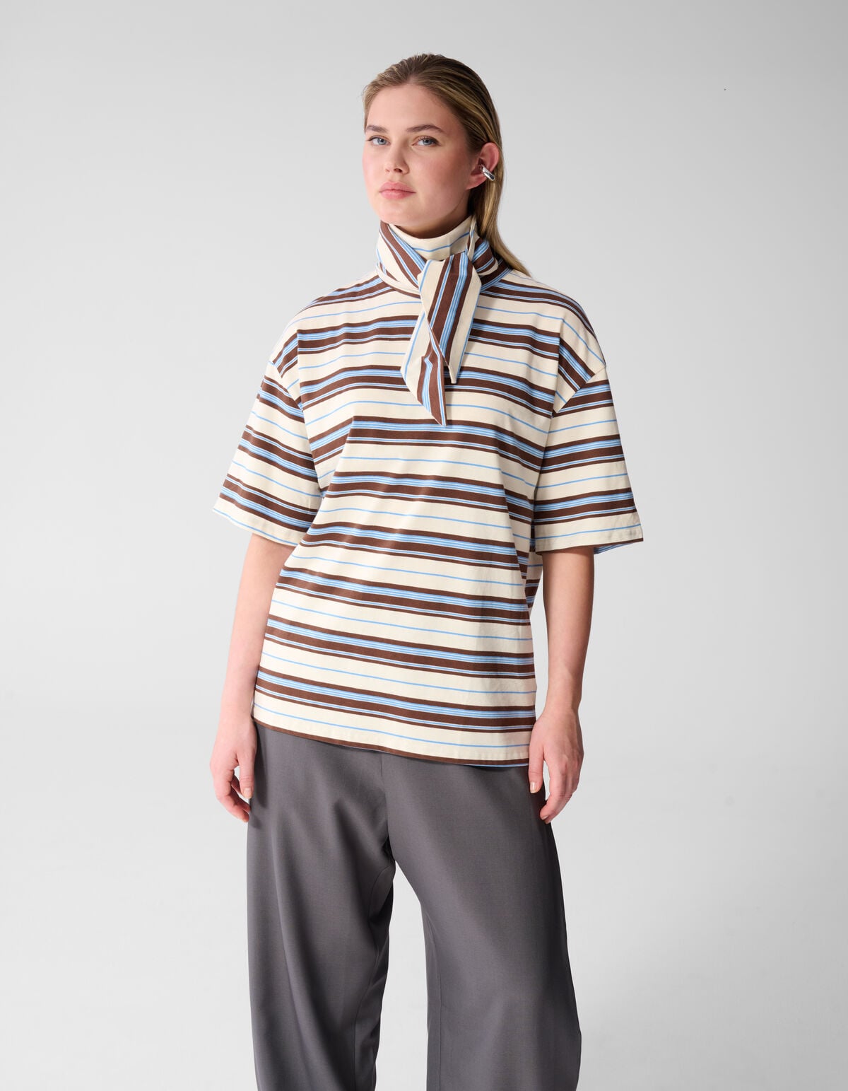Scarf Striped T-shirt Gebroken Wit SHOEBY WOMEN