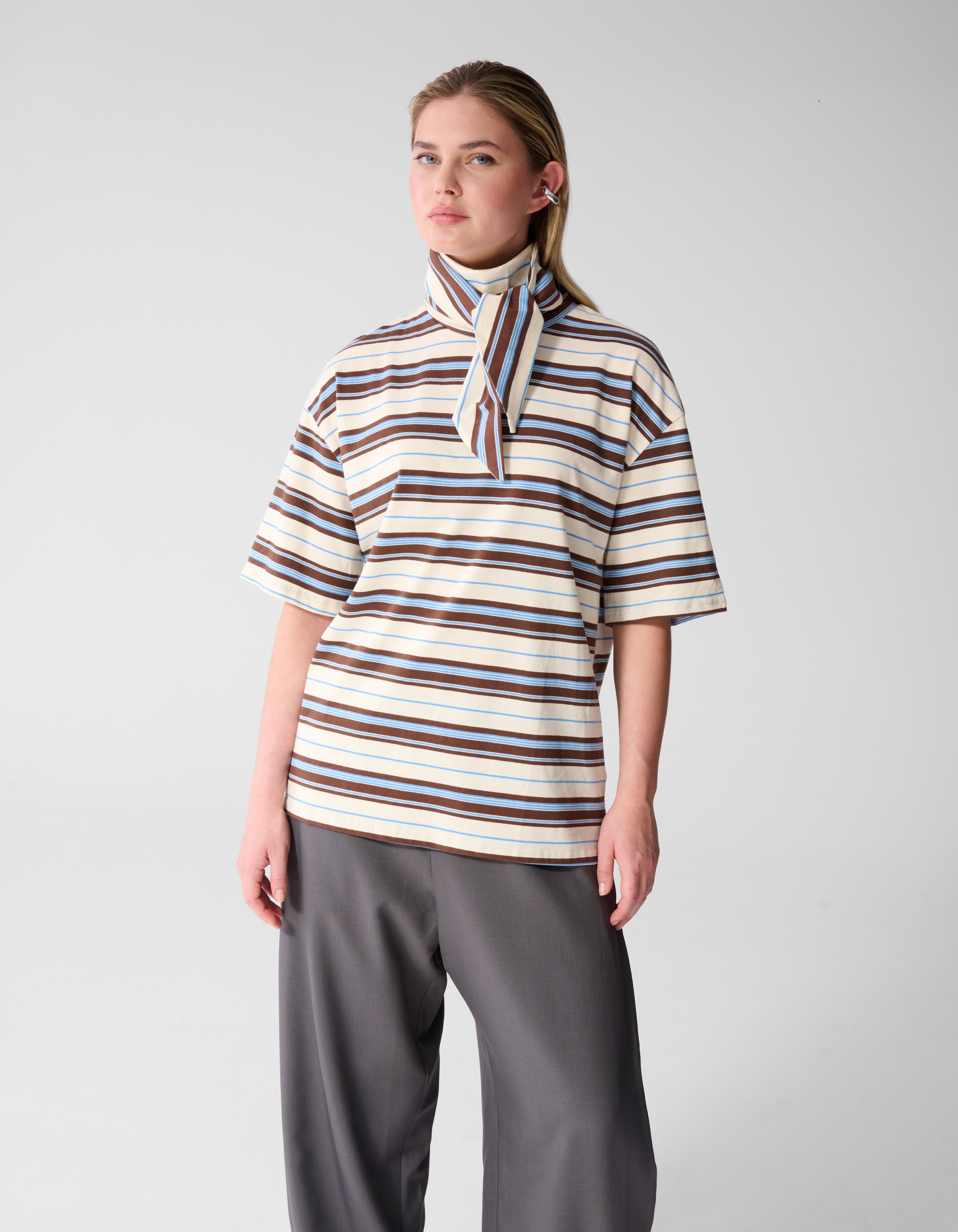 Scarf Striped T-shirt Gebroken Wit SHOEBY WOMEN