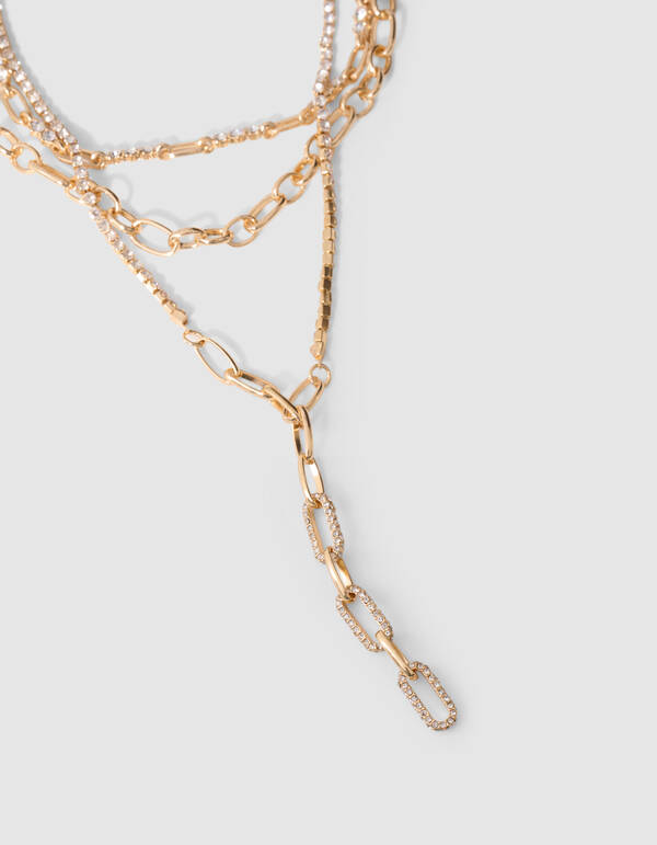 Triple Layer Strass Ketting Goud SHOEBY ACCESSOIRES