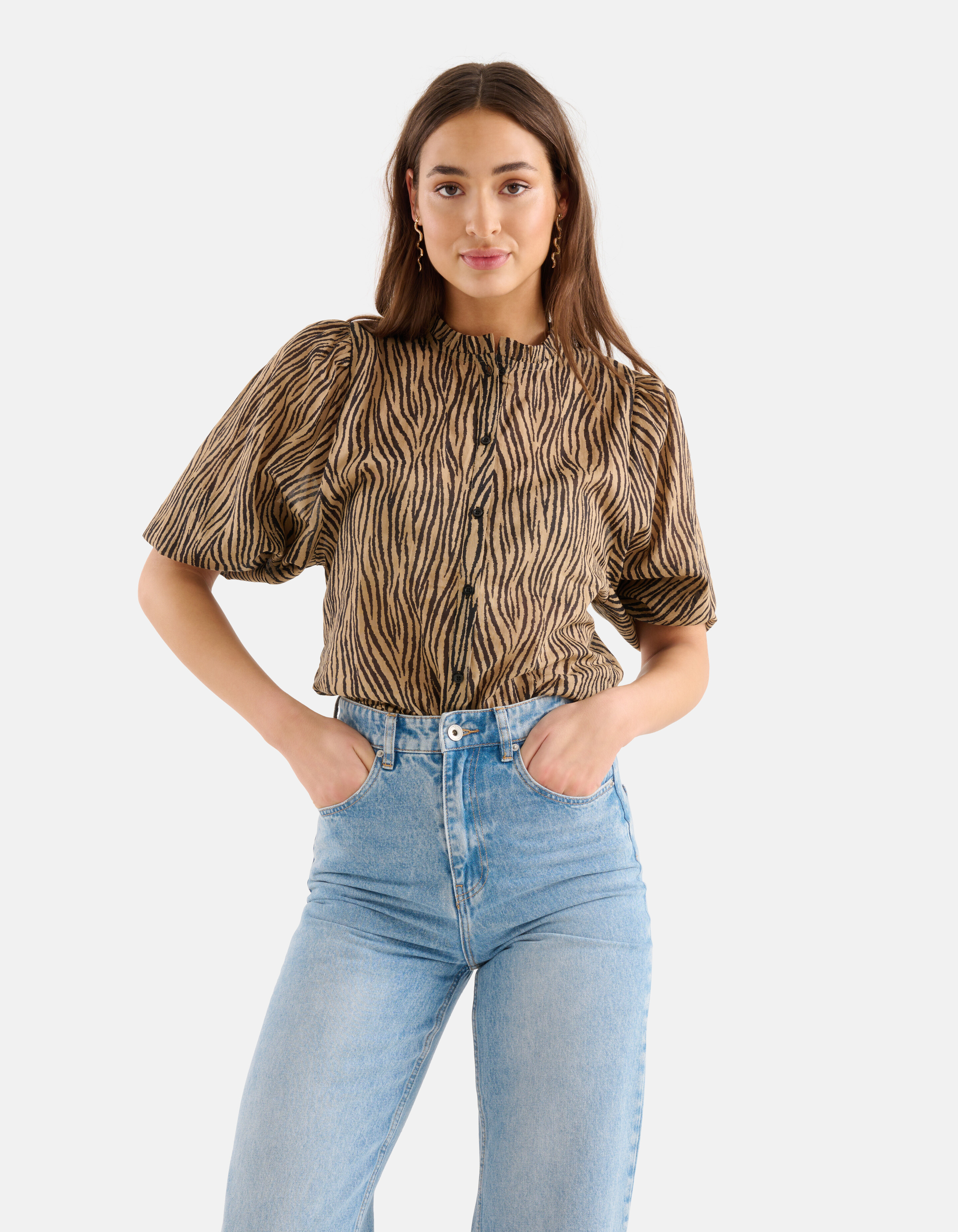 Zebra Voile Blouse Bruin SHOEBY WOMEN