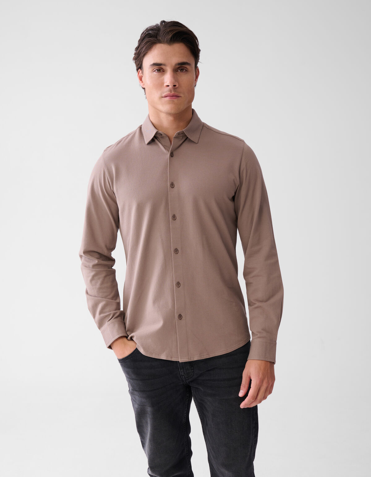 Pique Overhemd Lichtbruin SHOEBY MEN