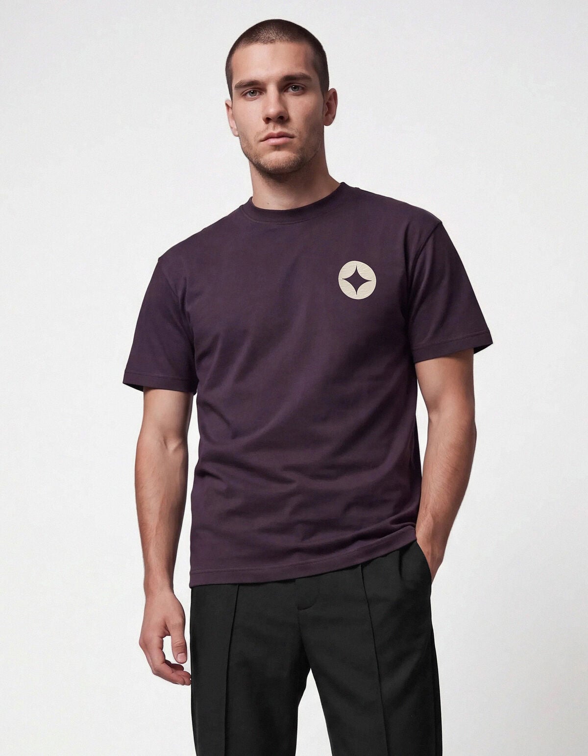 Crinkle Print T-shirt Donkerpaars SHOEBY MEN