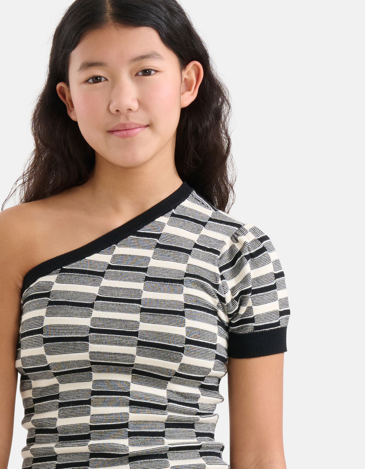 Gebreide One Shoulder Top Zwart/Wit SHOEBY GIRLS
