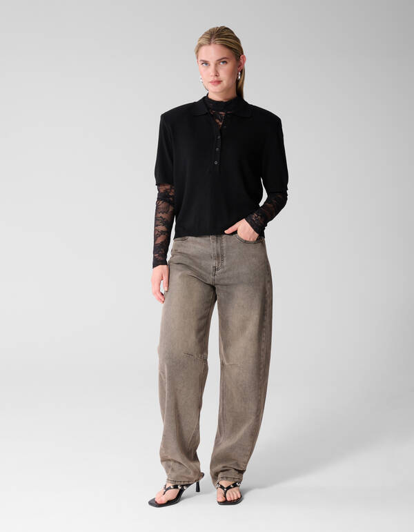 Shortsleeve Gebreide Polo Zwart SHOEBY WOMEN
