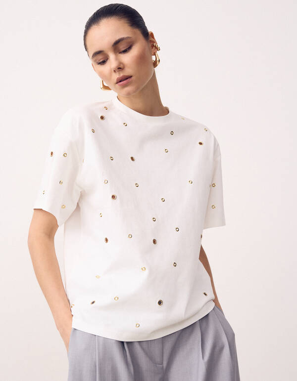 Oversized Eyelet T-shirt Wit SHOEBY WOMEN
