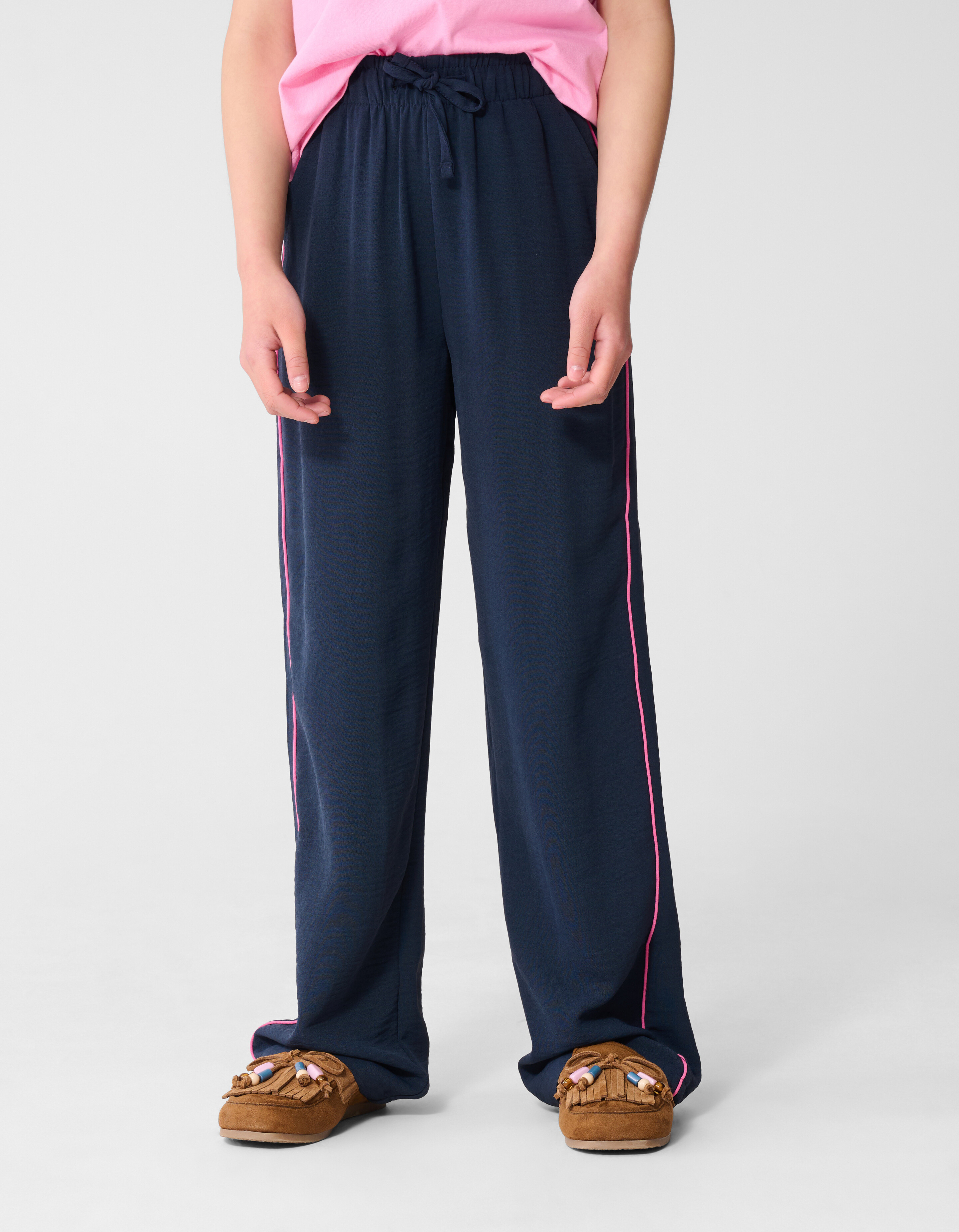 Piping Wide Leg Fit Broek Donkerblauw SHOEBY GIRLS