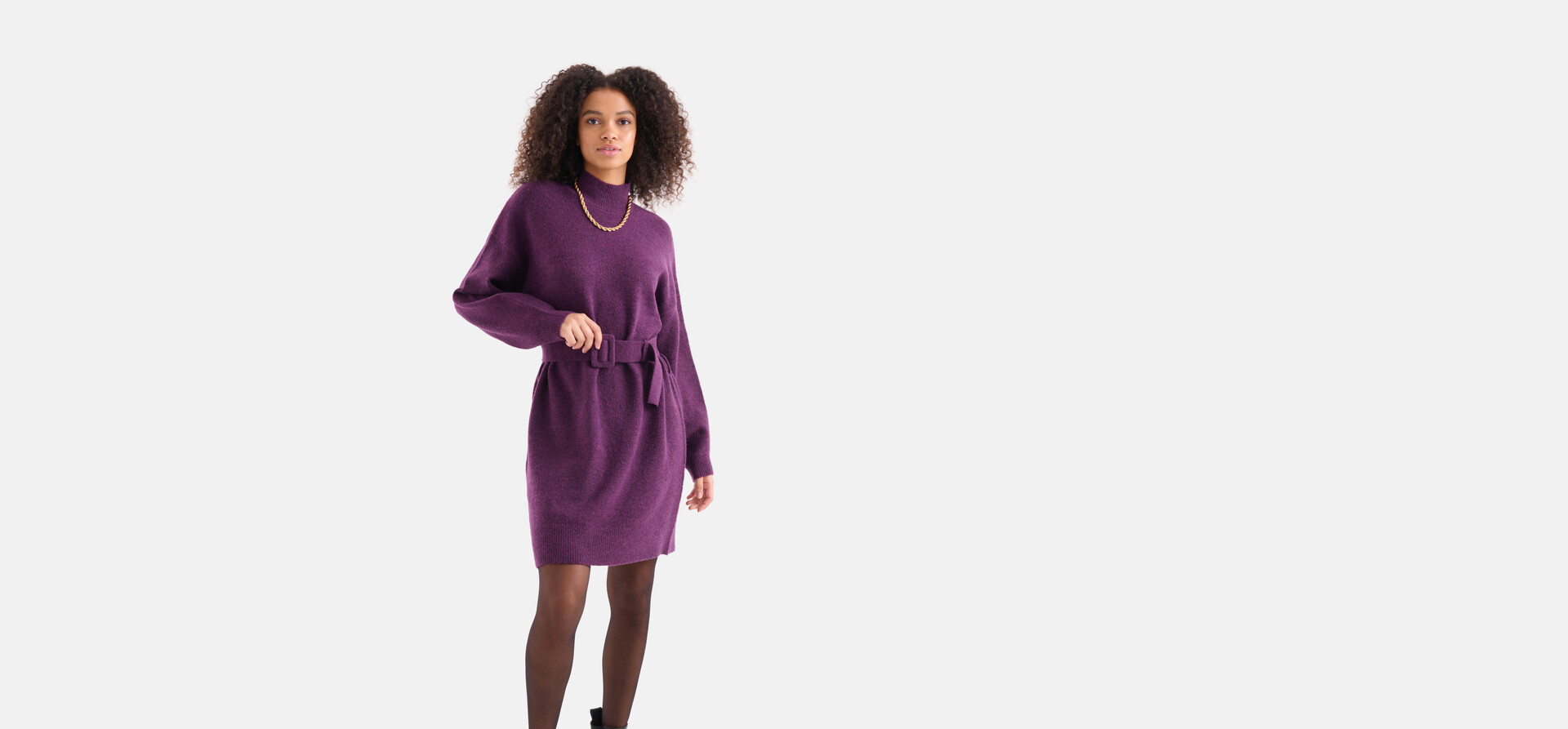 Trui Jurk Met Riem Donkerpaars SHOEBY WOMEN